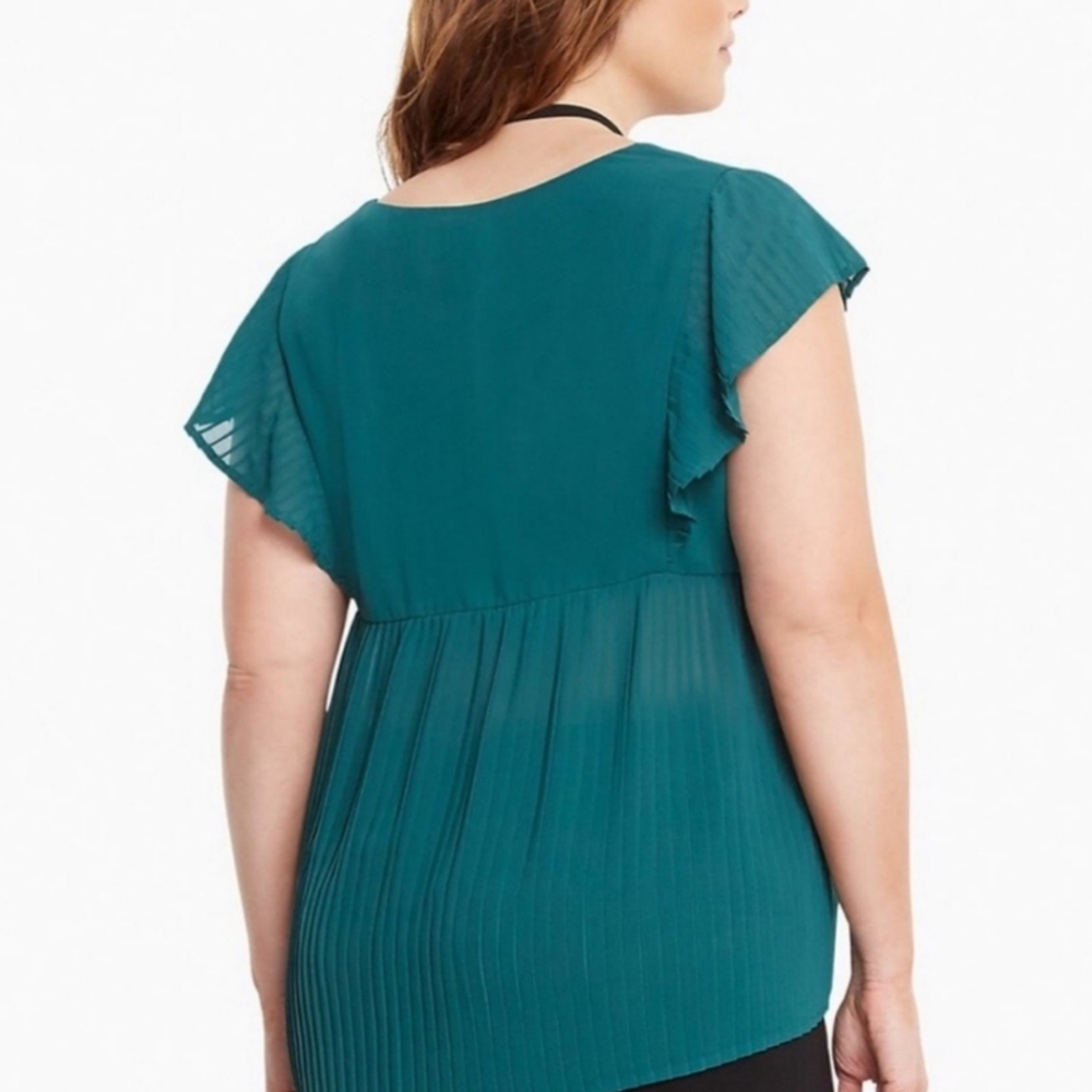 Lane Bryant Pinch Pleat Flutter Sleeve Blouse #1877 - Picture 7 of 7